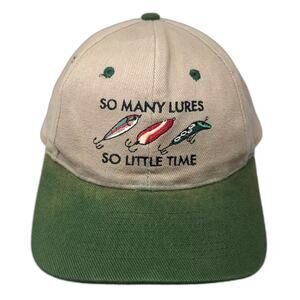 KC Baseball Cap Beige Green OS Snapback Fishing So Many Lures Embroidered Hat